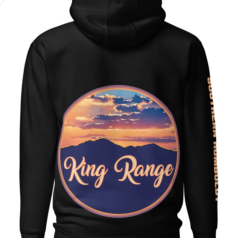 King Range Black Hoodie with Scenic Design